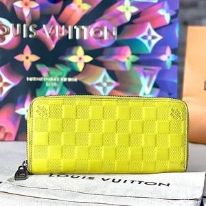 LOUIS VUITTON Embossed Damier Zip Wallet in Chartreuse